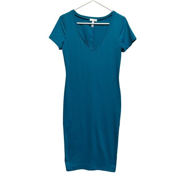 Leith Teal Bodycon Midi Dress Size Small – V-Neck Stretch Knit - Picture 1 of 10